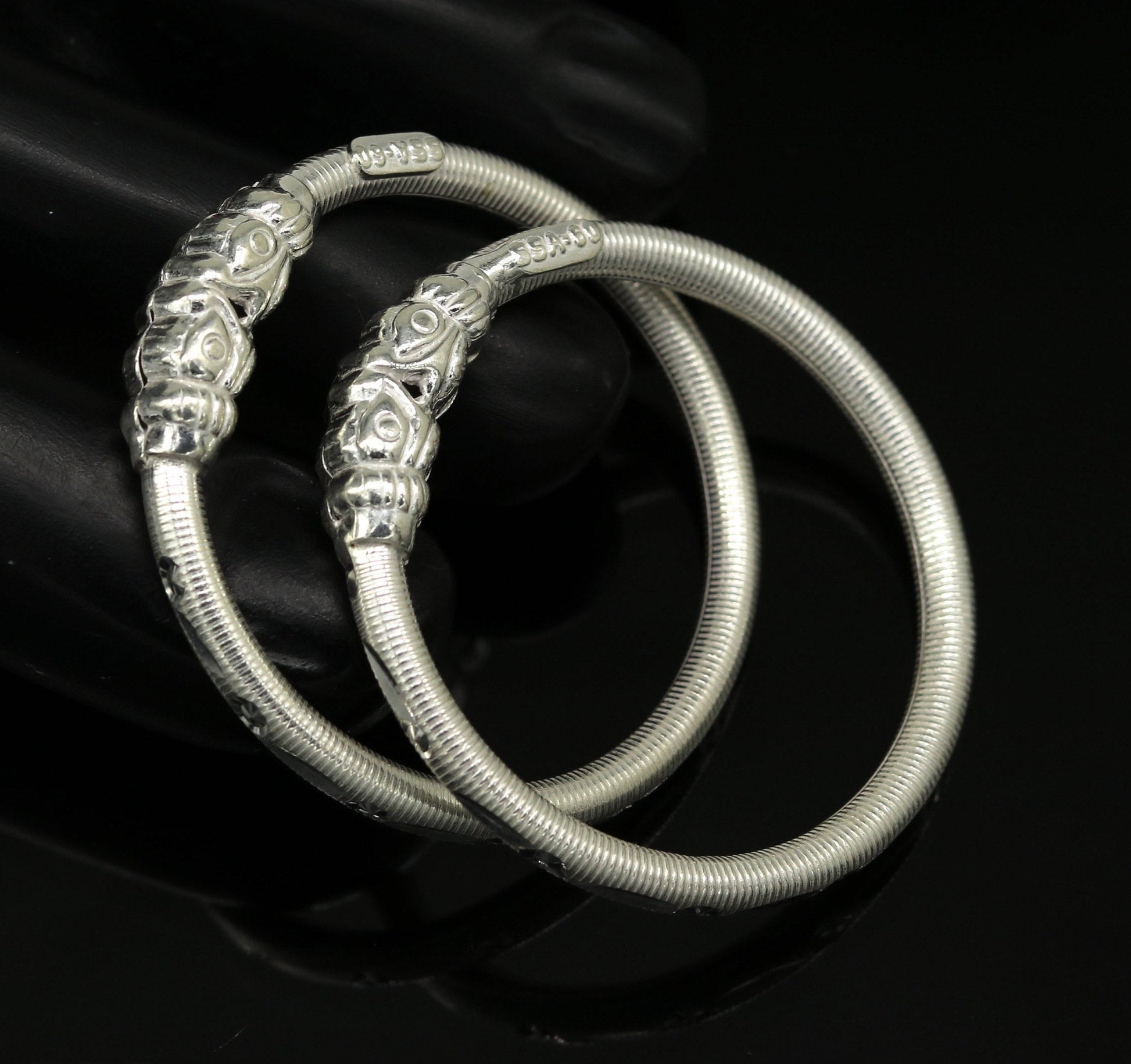 Handmade crocodile face sterling silver Traditional style bangle bracelet new born baby, fabulous customized tribal unisex kids jewelry ba80 - TRIBAL ORNAMENTS