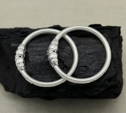 Handmade sterling silver crocodile face bangle bracelet, traditional tribal style for newborns, unisex kids jewelry by Tribal Ornaments