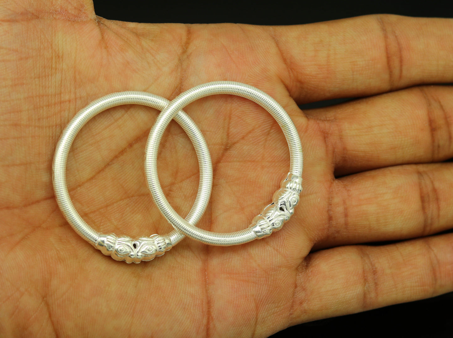 Handmade crocodile face sterling silver Traditional style bangle bracelet new born baby, fabulous customized tribal unisex kids jewelry ba80 - TRIBAL ORNAMENTS