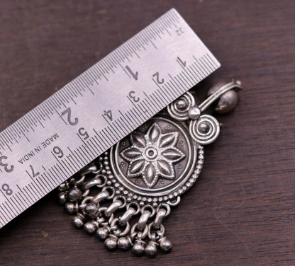 Handmade design 925 sterling silver excellent flower design vintage antique tribal pendant with hanging bells gifting jewelry nsp254 - TRIBAL ORNAMENTS