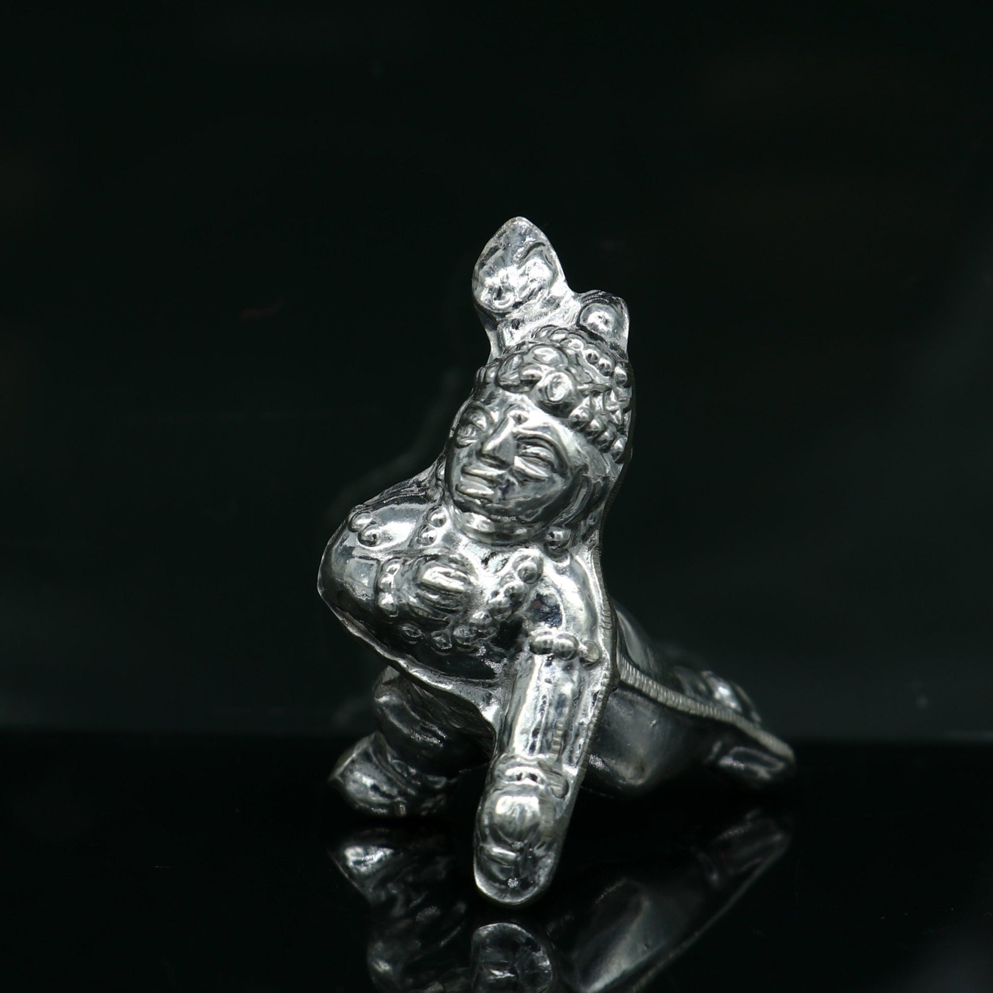 Handmade design Indian idol little Krishna, Ladu Gopal, bala gopala small silver statue sculpture home temple puja art, utensils su215 - TRIBAL ORNAMENTS
