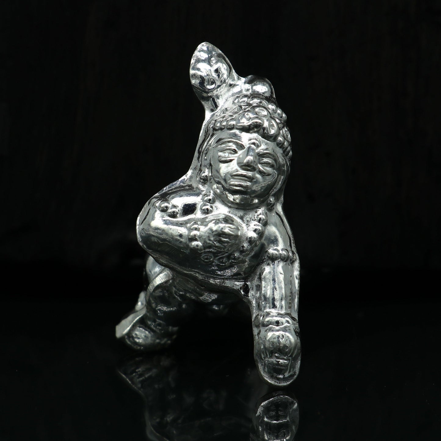 Handmade design Indian idol little Krishna, Ladu Gopal, bala gopala small silver statue sculpture home temple puja art, utensils su215 - TRIBAL ORNAMENTS