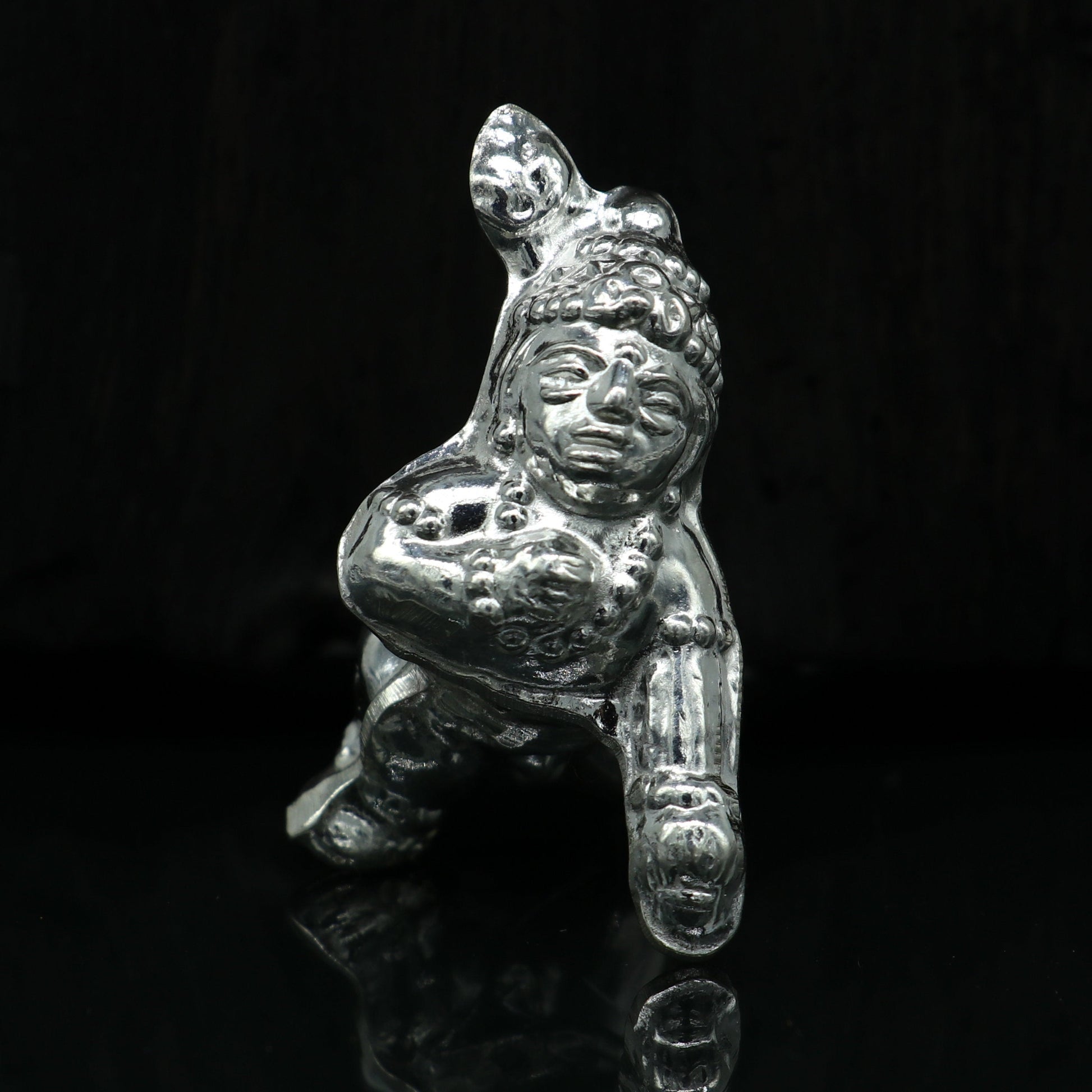 Handmade design Indian idol little Krishna, Ladu Gopal, bala gopala small silver statue sculpture home temple puja art, utensils su215 - TRIBAL ORNAMENTS