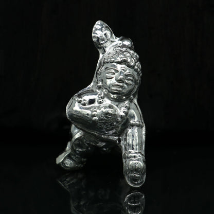 Handmade design Indian idol little Krishna, Ladu Gopal, bala gopala small silver statue sculpture home temple puja art, utensils su215 - TRIBAL ORNAMENTS