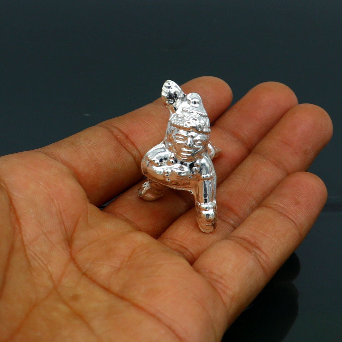 Handmade design Indian idol little Krishna, Ladu Gopal, bala gopala small silver statue sculpture home temple puja art, utensils su215 - TRIBAL ORNAMENTS