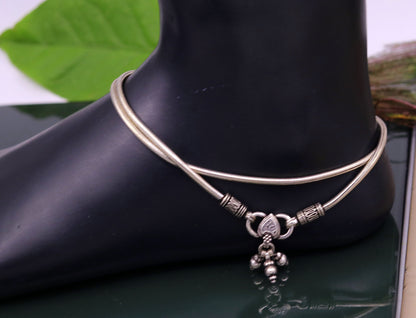 Handmade sterling silver snake chain ankle bracelet by TRIBAL ORNAMENTS, foot jewelry perfect for belly dance or gift.