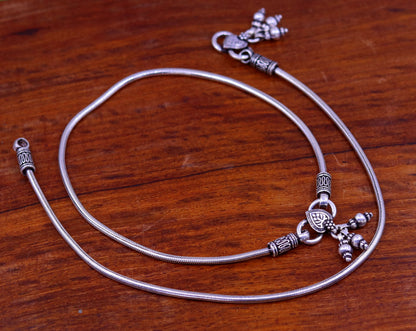 Handmade sterling silver snake chain ankle bracelet with intricate design, perfect foot jewelry for belly dance or gift-giving.