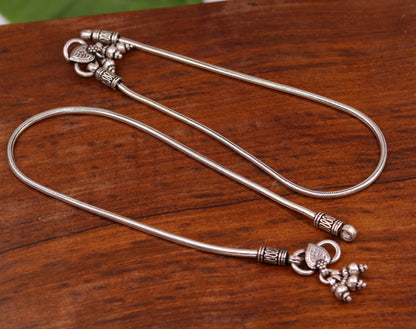 Handmade sterling silver snake chain ankle bracelet with intricate design, perfect for belly dance jewelry and stylish foot accessories