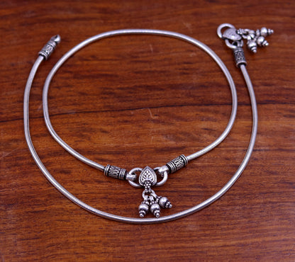 Handmade sterling silver snake chain ankle bracelet by TRIBAL ORNAMENTS, foot jewelry for belly dance or stylish ankle adornment.