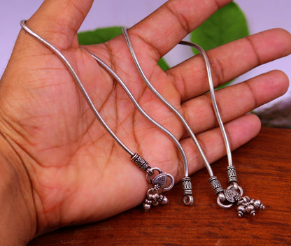 Handmade 925 sterling silver snake chain ankle bracelet, tribal-style foot jewelry ideal for belly dance or gift-giving.