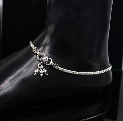 925 sterling silver ankle bracelet with intricate chain design, tribal-inspired foot jewelry for belly dance or stylish accessories