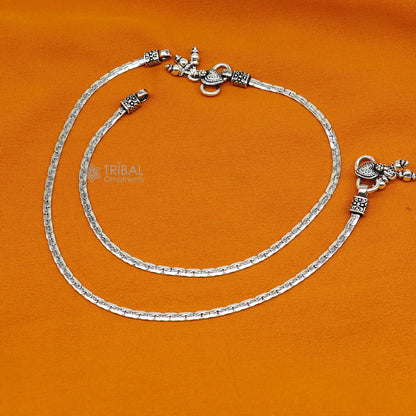 Handmade 925 sterling silver ankle bracelet with intricate chain design, perfect for belly dance jewelry and special occasions.