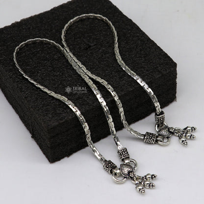 Handmade 925 sterling silver ankle bracelet with intricate chain design, perfect for belly dance jewelry and stylish foot adornment.