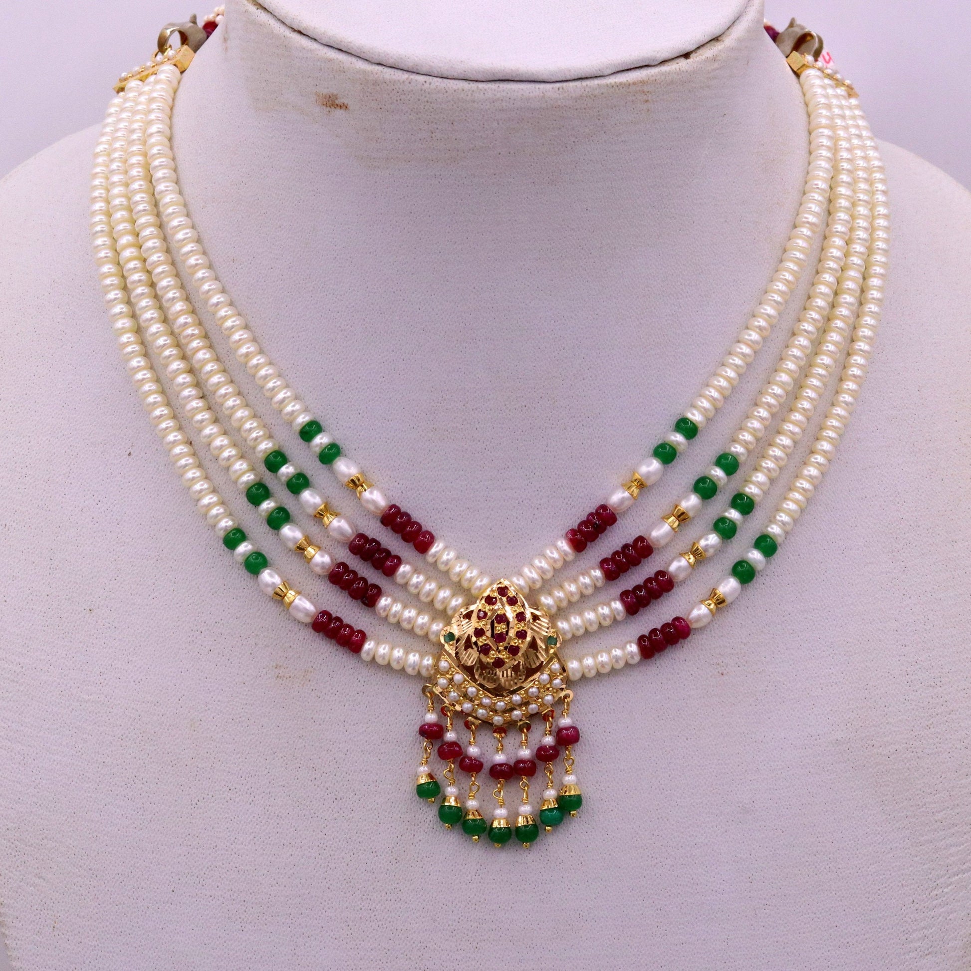Handmade genuine 22kt yellow gold handmade gorgeous necklace set with fabulous color beads , wedding tribal rajput punjabijewelry india - TRIBAL ORNAMENTS