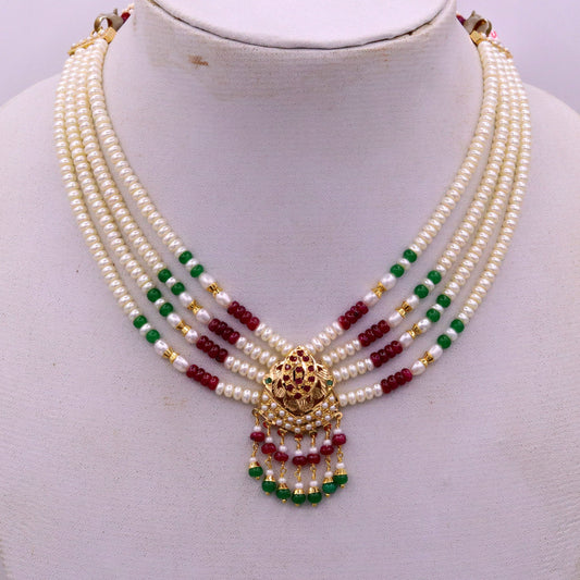Handmade genuine 22kt yellow gold handmade gorgeous necklace set with fabulous color beads , wedding tribal rajput punjabijewelry india - TRIBAL ORNAMENTS