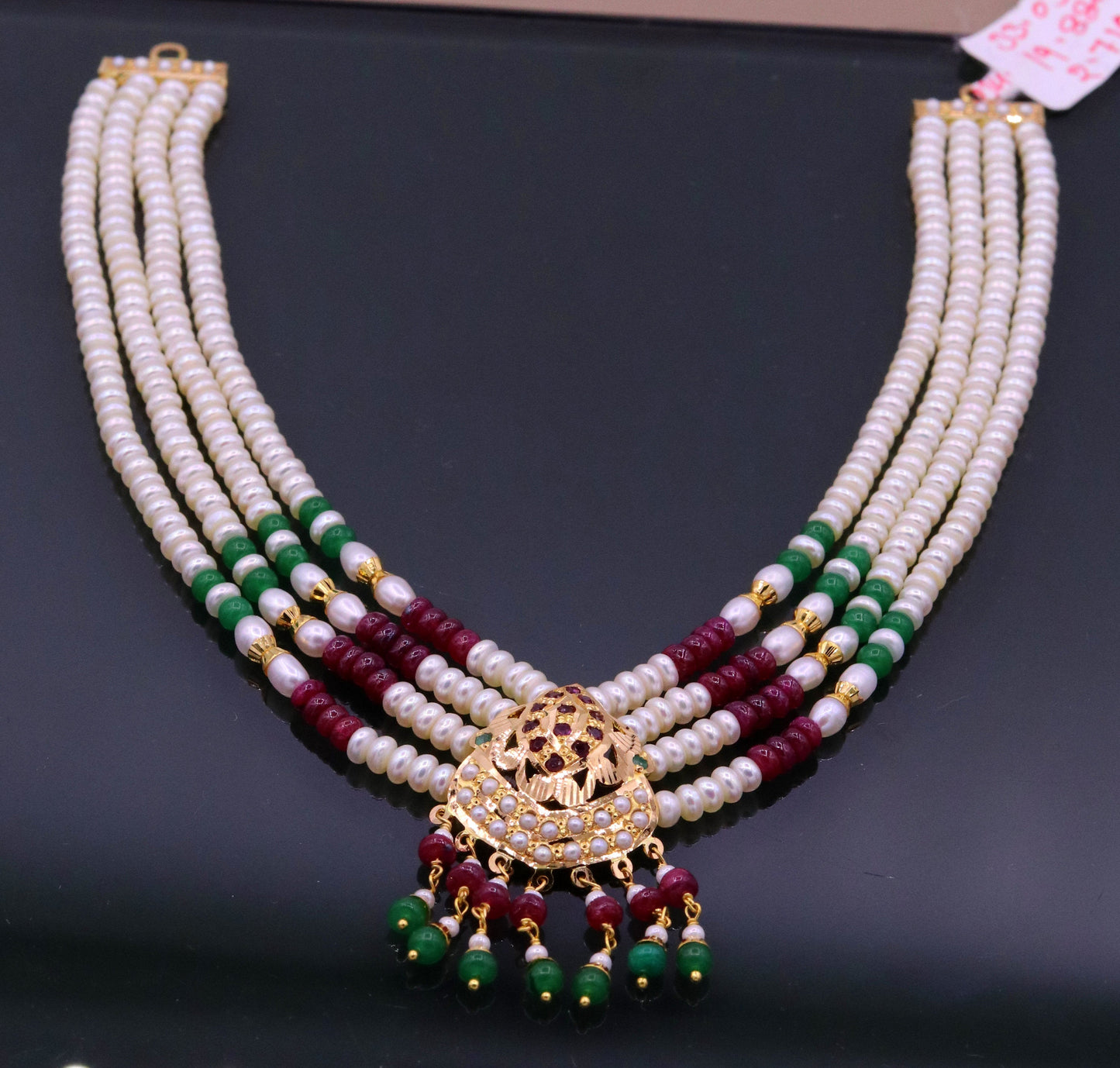 Handmade genuine 22kt yellow gold handmade gorgeous necklace set with fabulous color beads , wedding tribal rajput punjabijewelry india - TRIBAL ORNAMENTS