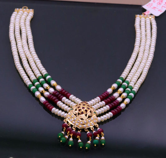 Handmade genuine 22kt yellow gold handmade gorgeous necklace set with fabulous color beads , wedding tribal rajput punjabijewelry india - TRIBAL ORNAMENTS