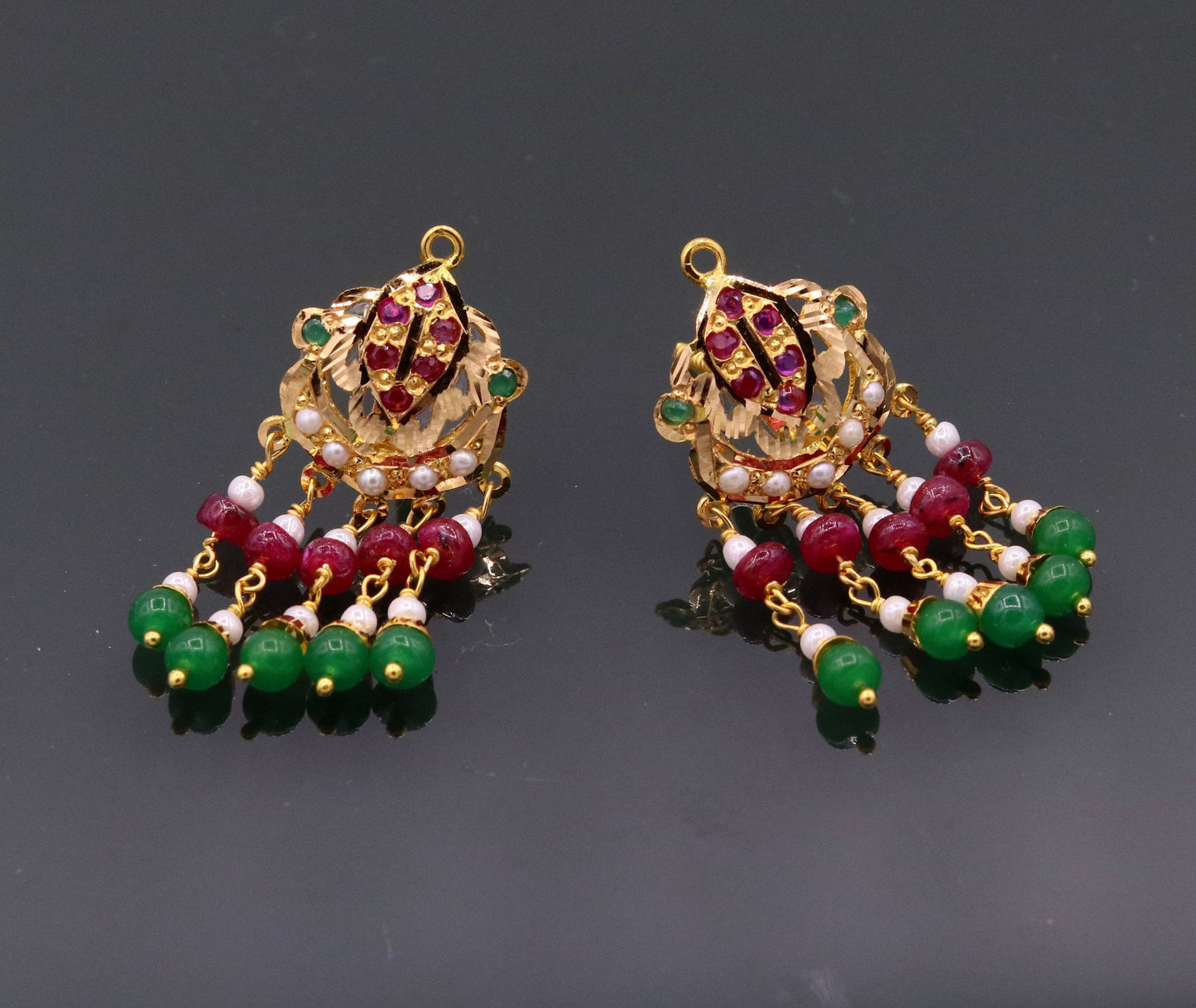 Handmade genuine 22kt yellow gold handmade gorgeous necklace set with fabulous color beads , wedding tribal rajput punjabijewelry india - TRIBAL ORNAMENTS