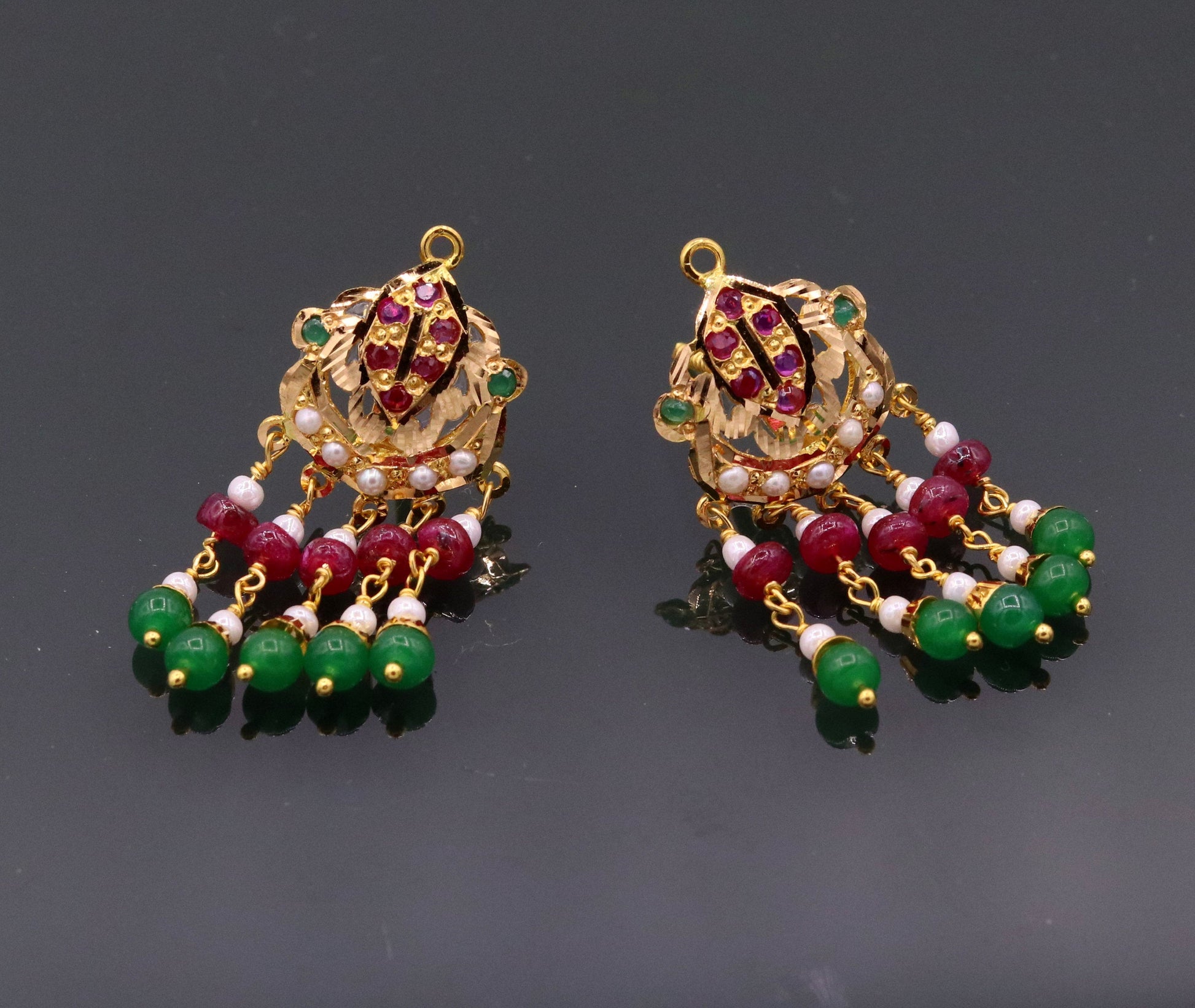 Handmade genuine 22kt yellow gold handmade gorgeous necklace set with fabulous color beads , wedding tribal rajput punjabijewelry india - TRIBAL ORNAMENTS