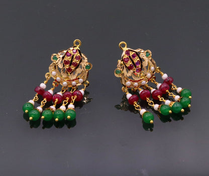 Handmade genuine 22kt yellow gold handmade gorgeous necklace set with fabulous color beads , wedding tribal rajput punjabijewelry india - TRIBAL ORNAMENTS