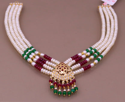 Handmade genuine 22kt yellow gold handmade gorgeous necklace set with fabulous color beads , wedding tribal rajput punjabijewelry india - TRIBAL ORNAMENTS