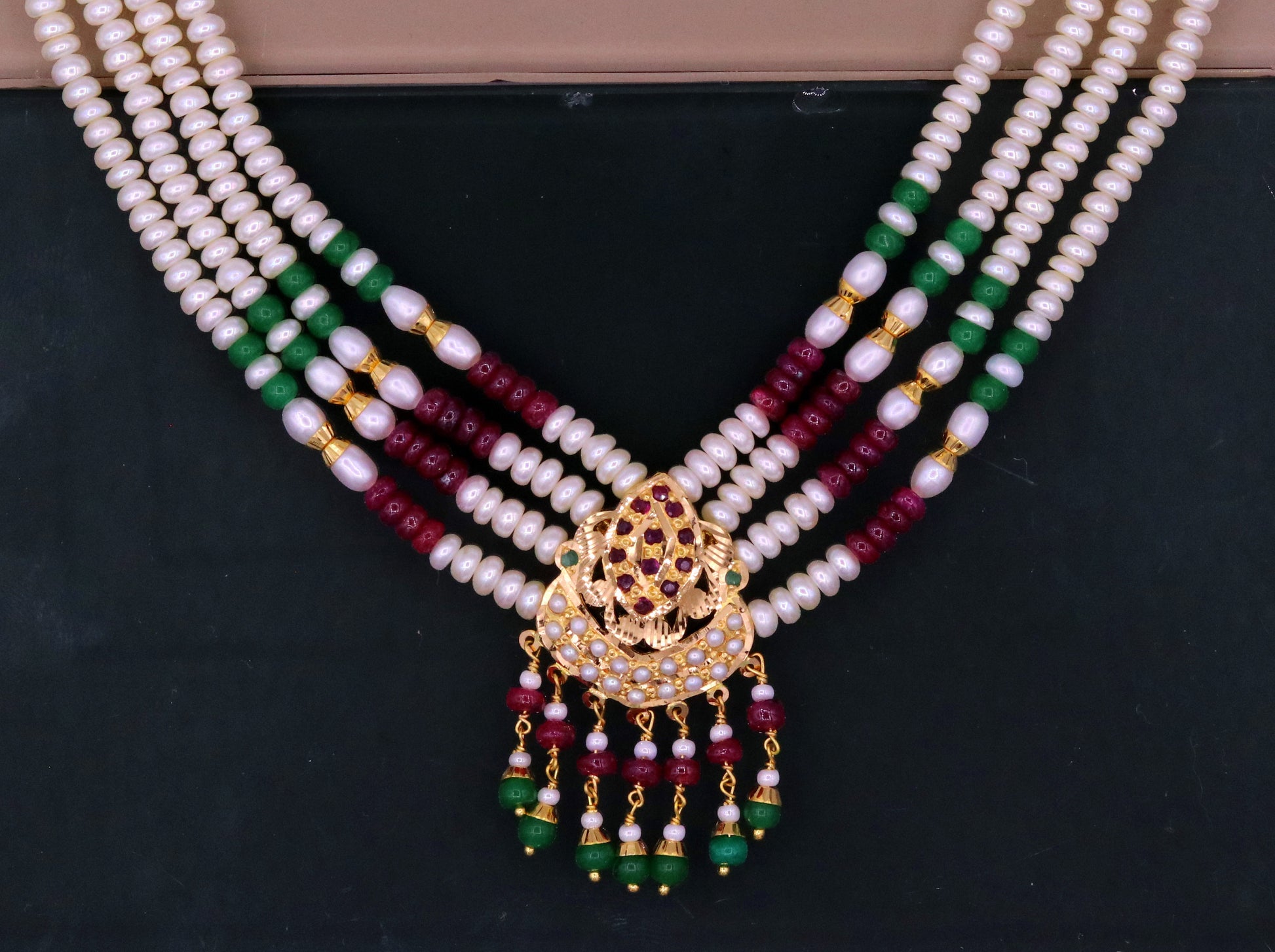 Handmade genuine 22kt yellow gold handmade gorgeous necklace set with fabulous color beads , wedding tribal rajput punjabijewelry india - TRIBAL ORNAMENTS