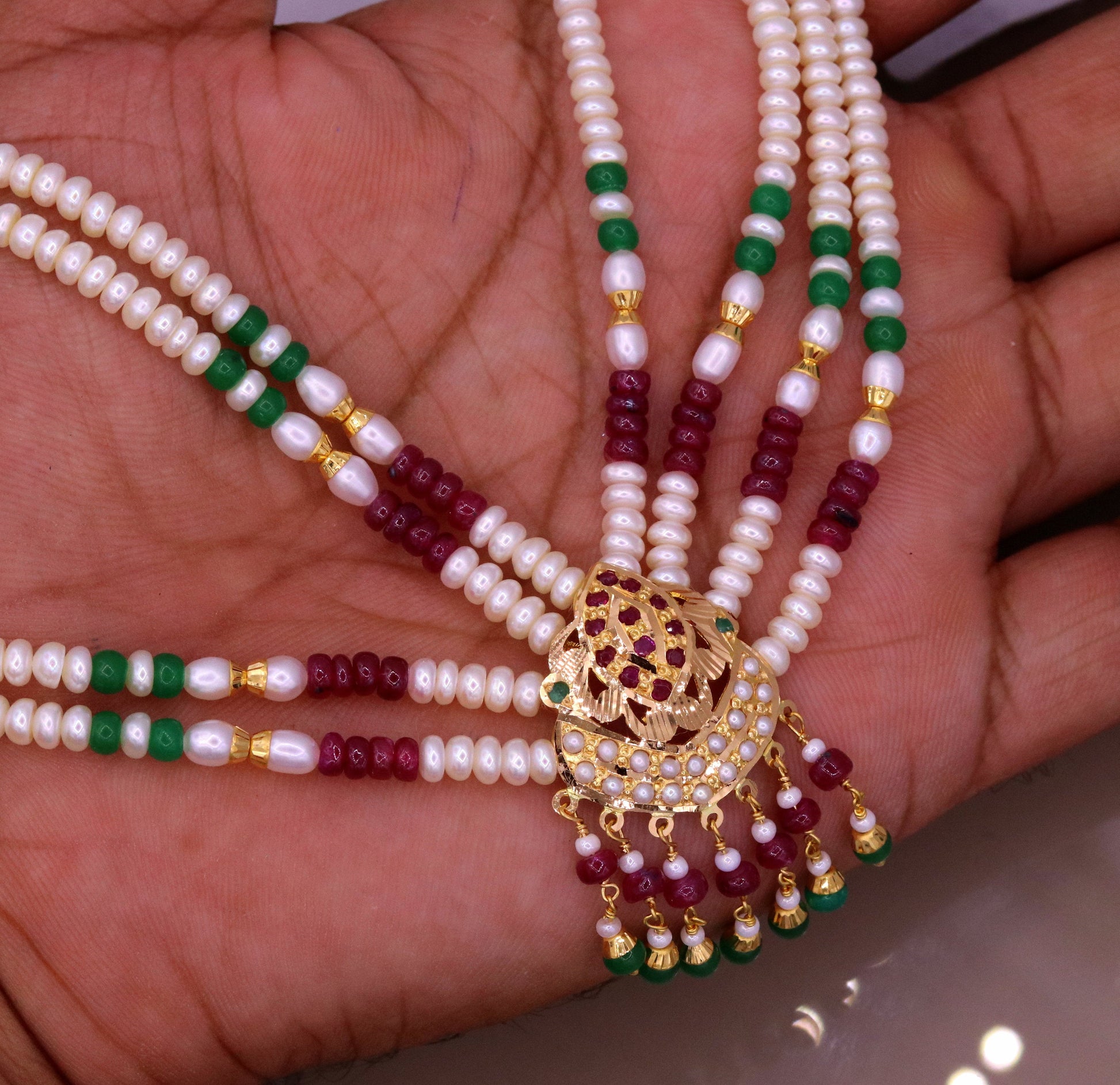 Handmade genuine 22kt yellow gold handmade gorgeous necklace set with fabulous color beads , wedding tribal rajput punjabijewelry india - TRIBAL ORNAMENTS