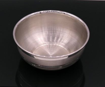 Handmade pure 999 silver bowl from India, high-quality silver kitchen utensil with plain finish, part of TRIBAL ORNAMENTS silver vessels collection.