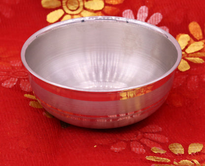 Handmade pure 999 fine silver bowl from Tribal Ornaments, high-quality silver kitchen utensil from India, plain silver vessel.