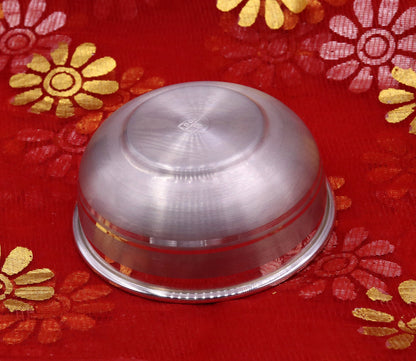 Handmade pure 999 silver bowl from TRIBAL ORNAMENTS, high-quality Indian silver kitchen utensil with a plain finish.