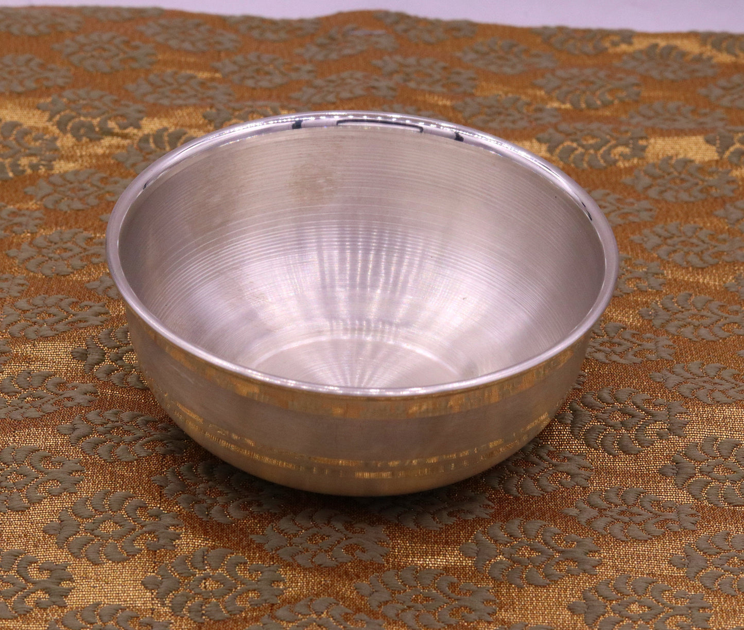 Handmade pure 999 fine silver bowl from India, high-quality silver kitchen utensil with a plain finish, by Tribal Ornaments.