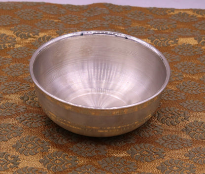 Handmade pure 999 fine silver bowl from India, high-quality silver kitchen utensil with a plain finish, by Tribal Ornaments.