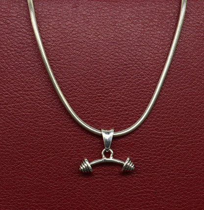925 sterling silver Dumbbell pendant by Tribal Ornaments, stylish unisex jewelry with a unique handmade design from India.