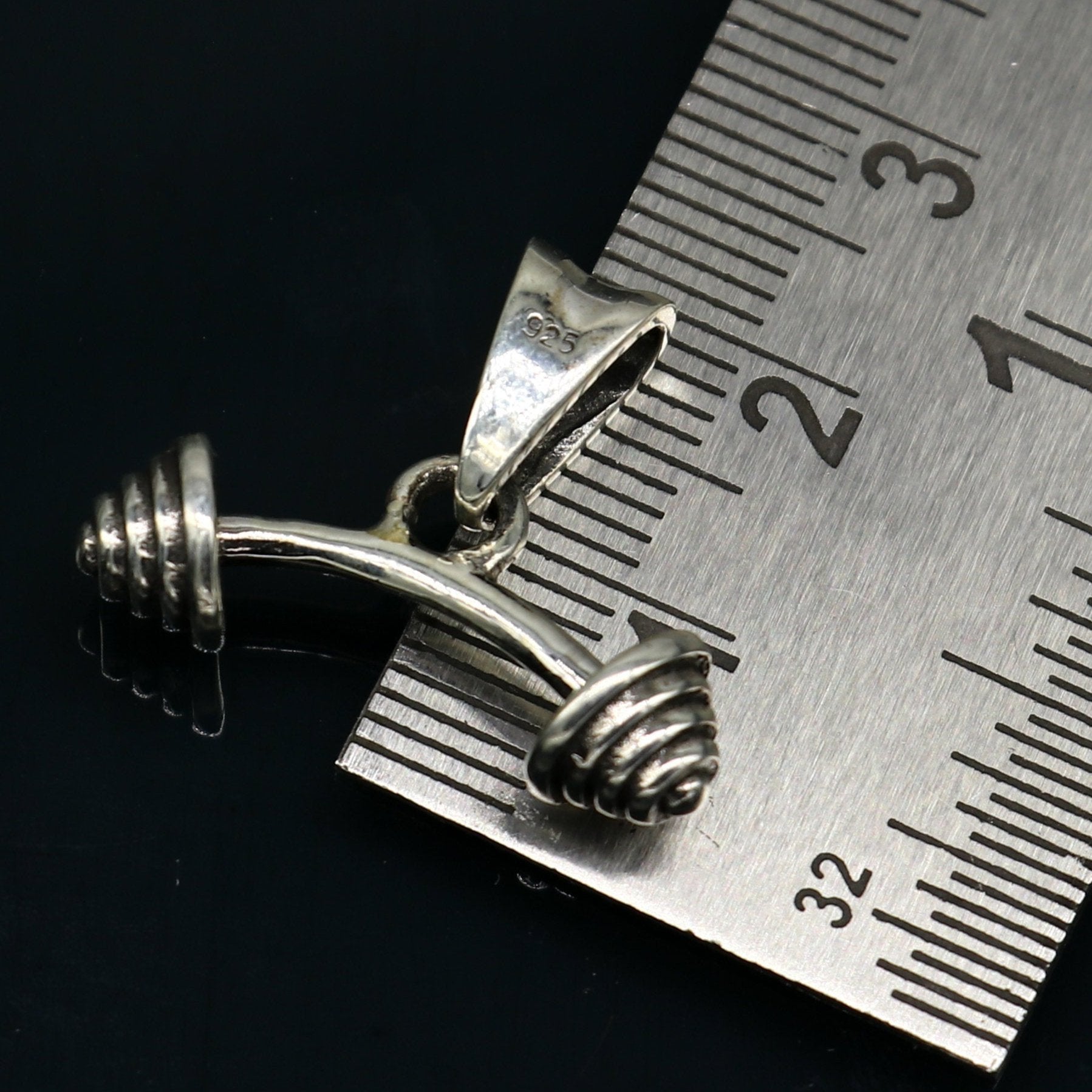 Sterling silver dumbbell pendant from TRIBAL ORNAMENTS, stylish unisex jewelry with unique handmade design, Indian craftsmanship.
