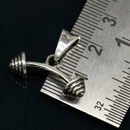 Sterling silver dumbbell pendant from TRIBAL ORNAMENTS, stylish unisex jewelry with unique handmade design, Indian craftsmanship.