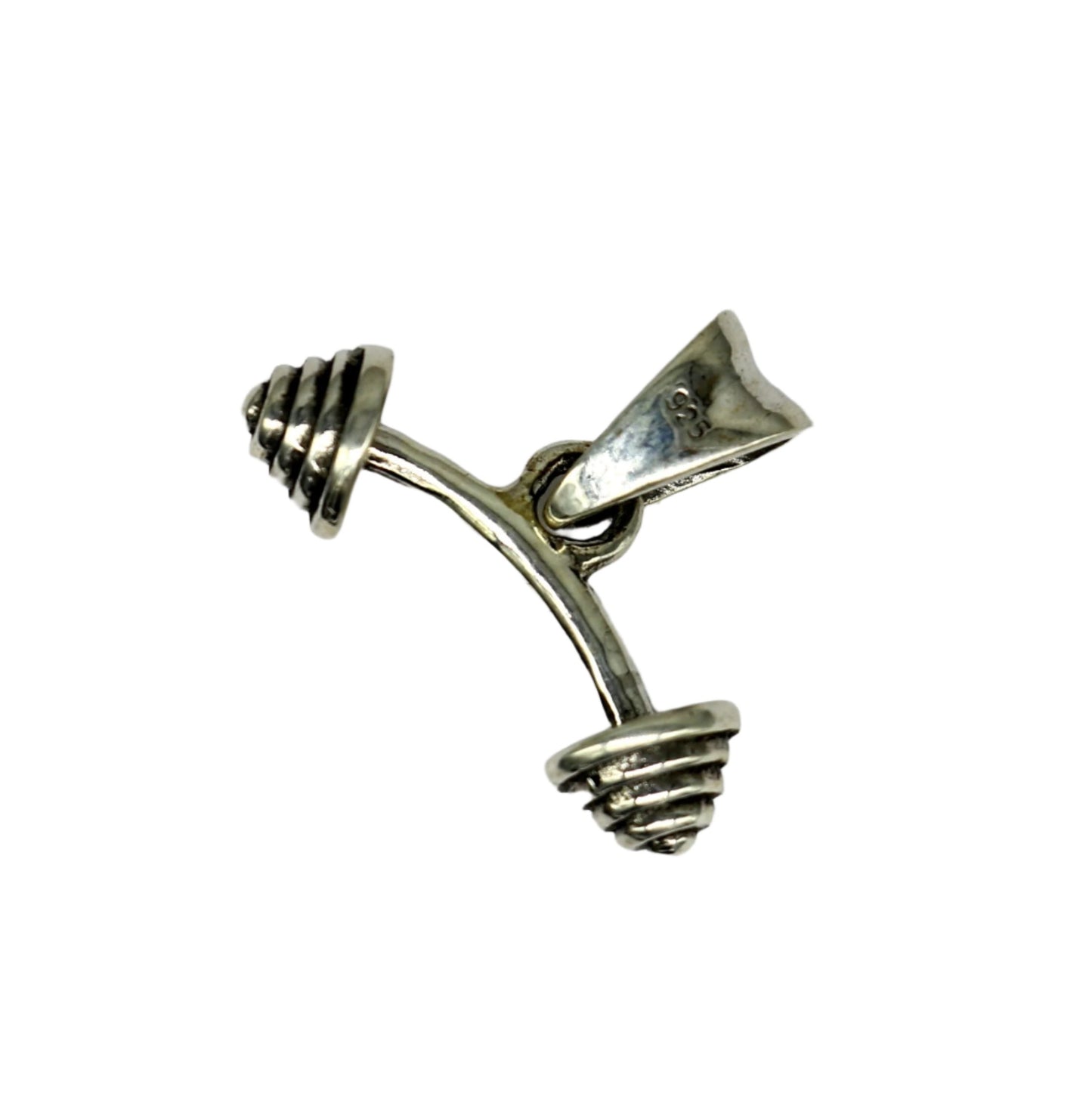 Sterling silver dumbbell pendant by TRIBAL ORNAMENTS, stylish unisex jewelry featuring a handmade, unique design.