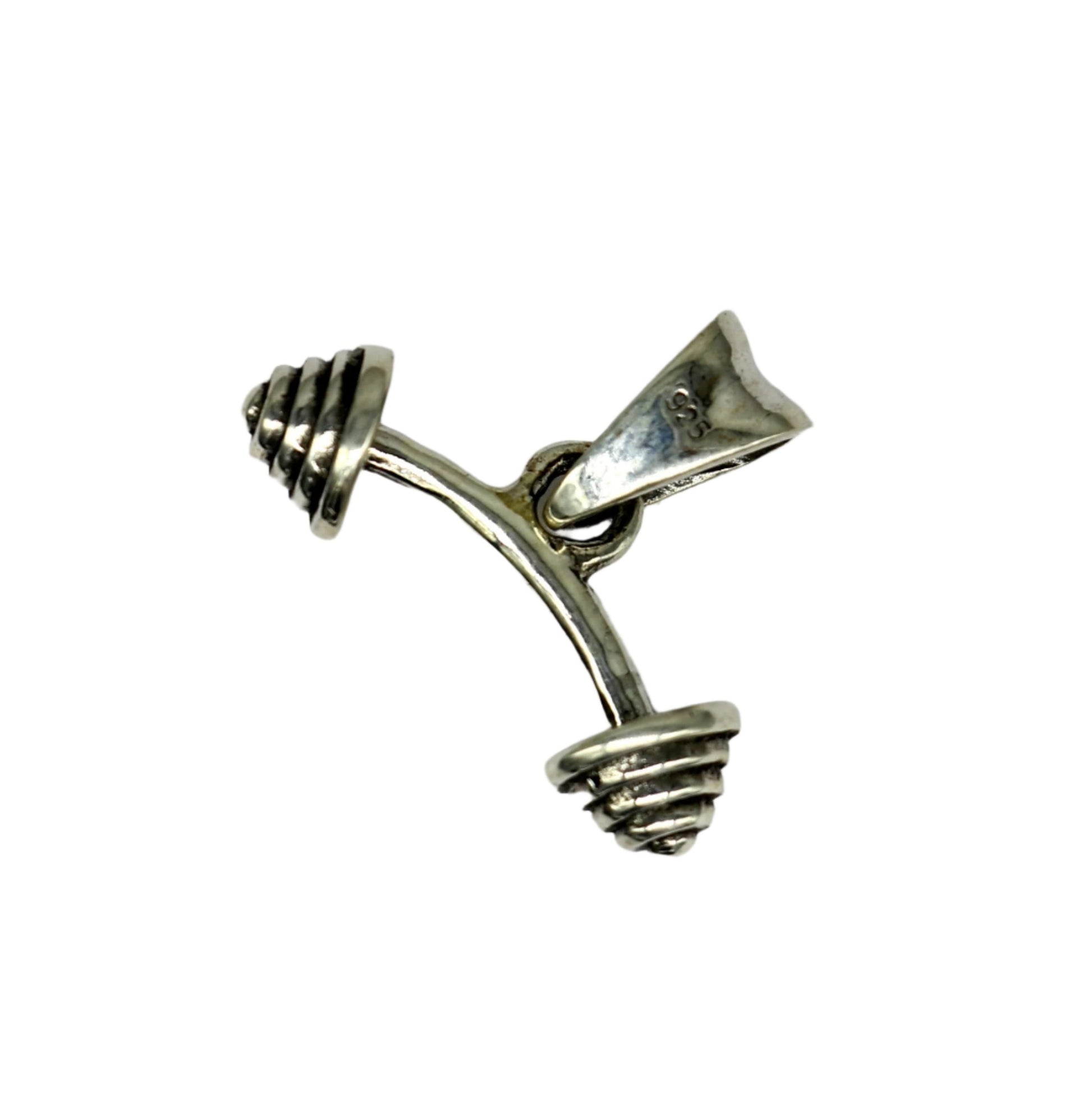Sterling silver dumbbell pendant by TRIBAL ORNAMENTS, stylish unisex jewelry featuring a handmade, unique design.