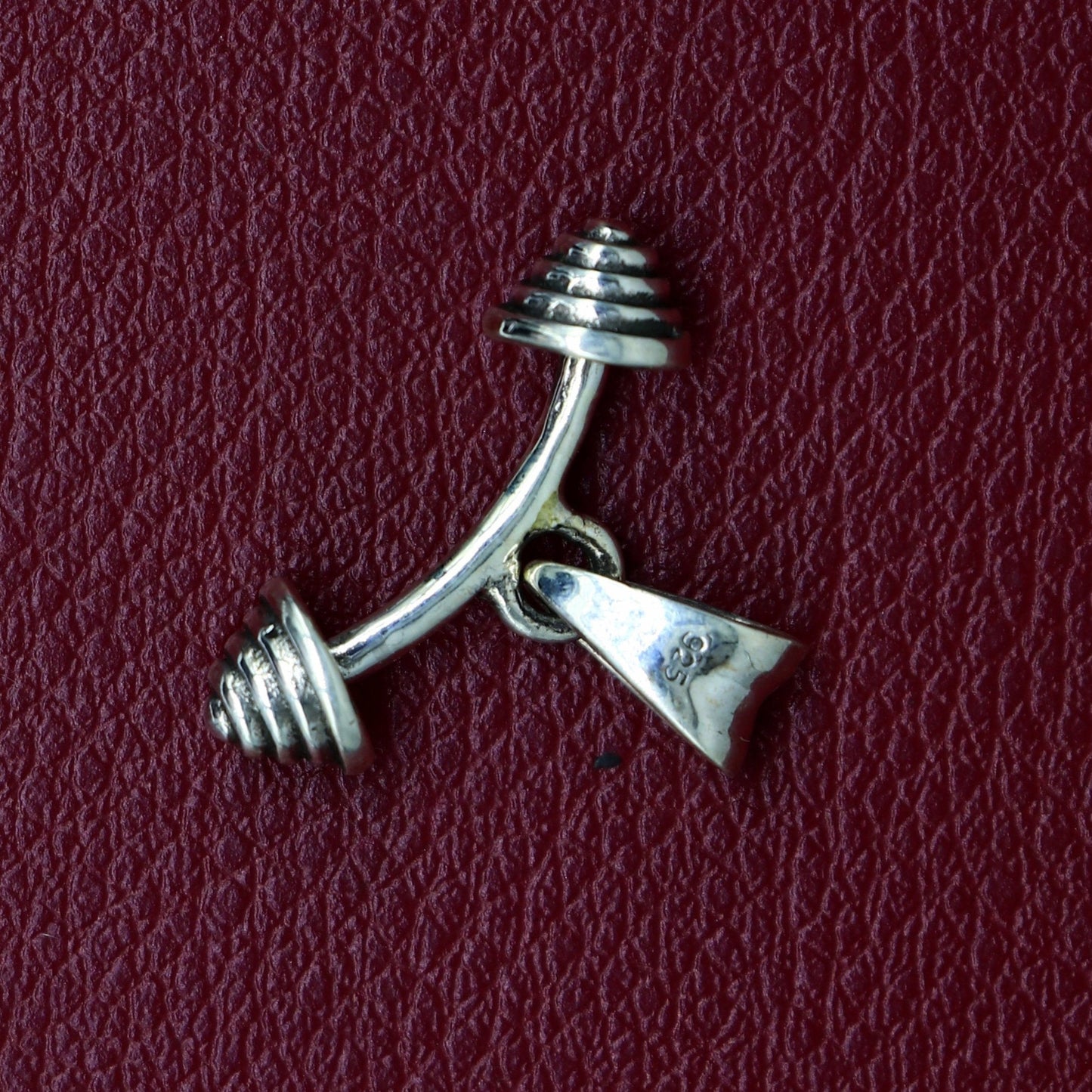 Sterling silver dumbbell pendant by TRIBAL ORNAMENTS, stylish unisex jewelry with a unique handmade design, from India.