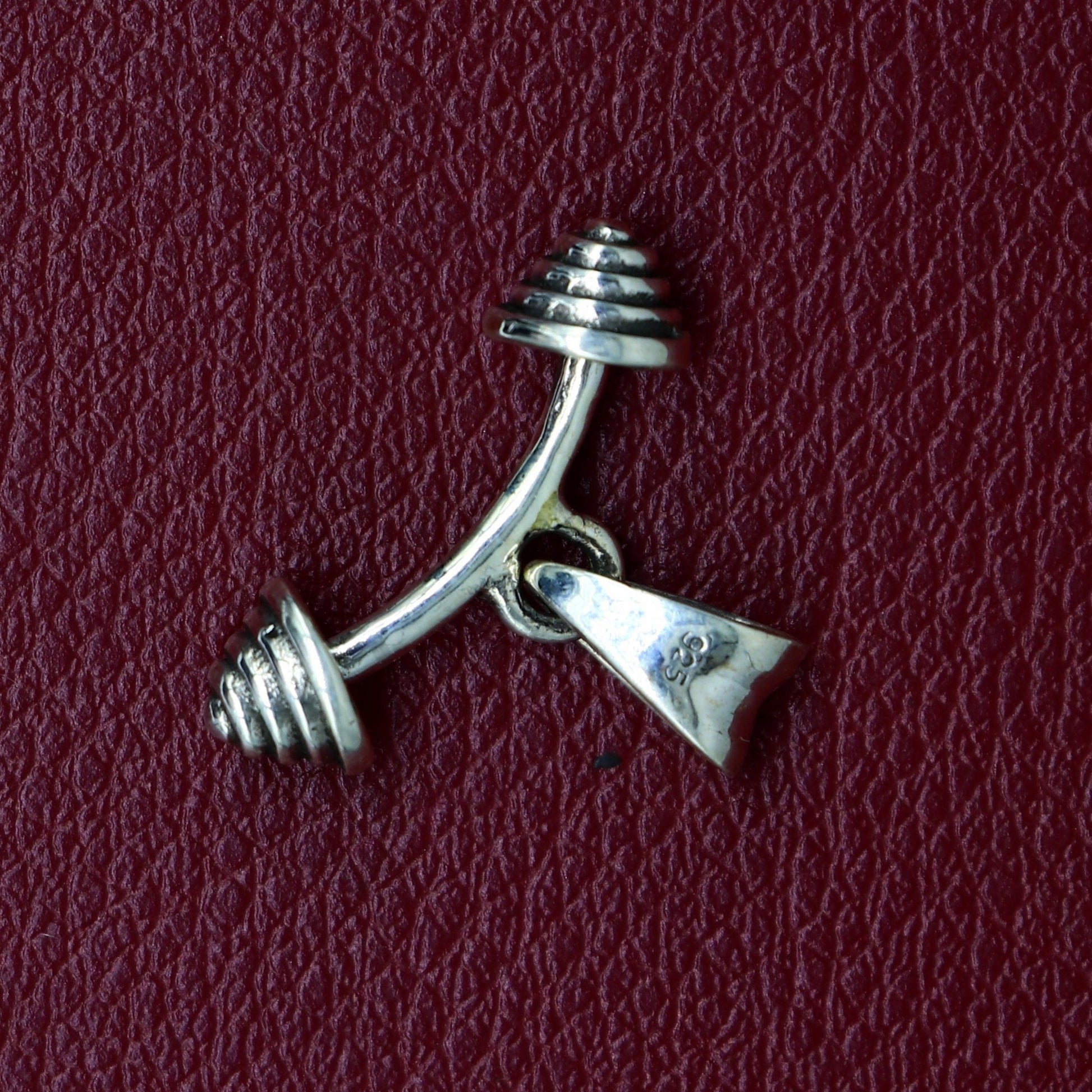 Sterling silver dumbbell pendant by TRIBAL ORNAMENTS, stylish unisex jewelry with a unique handmade design, from India.