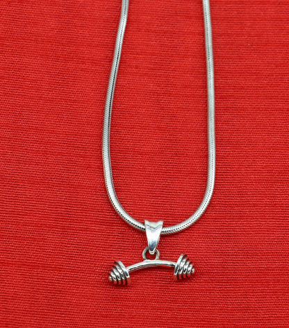 Sterling silver dumbbell pendant by TRIBAL ORNAMENTS, stylish unisex jewelry with handmade solid 925 silver design from India.