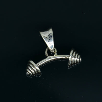Sterling silver dumbbell pendant from TRIBAL ORNAMENTS, stylish unisex jewelry with unique handmade design in India.