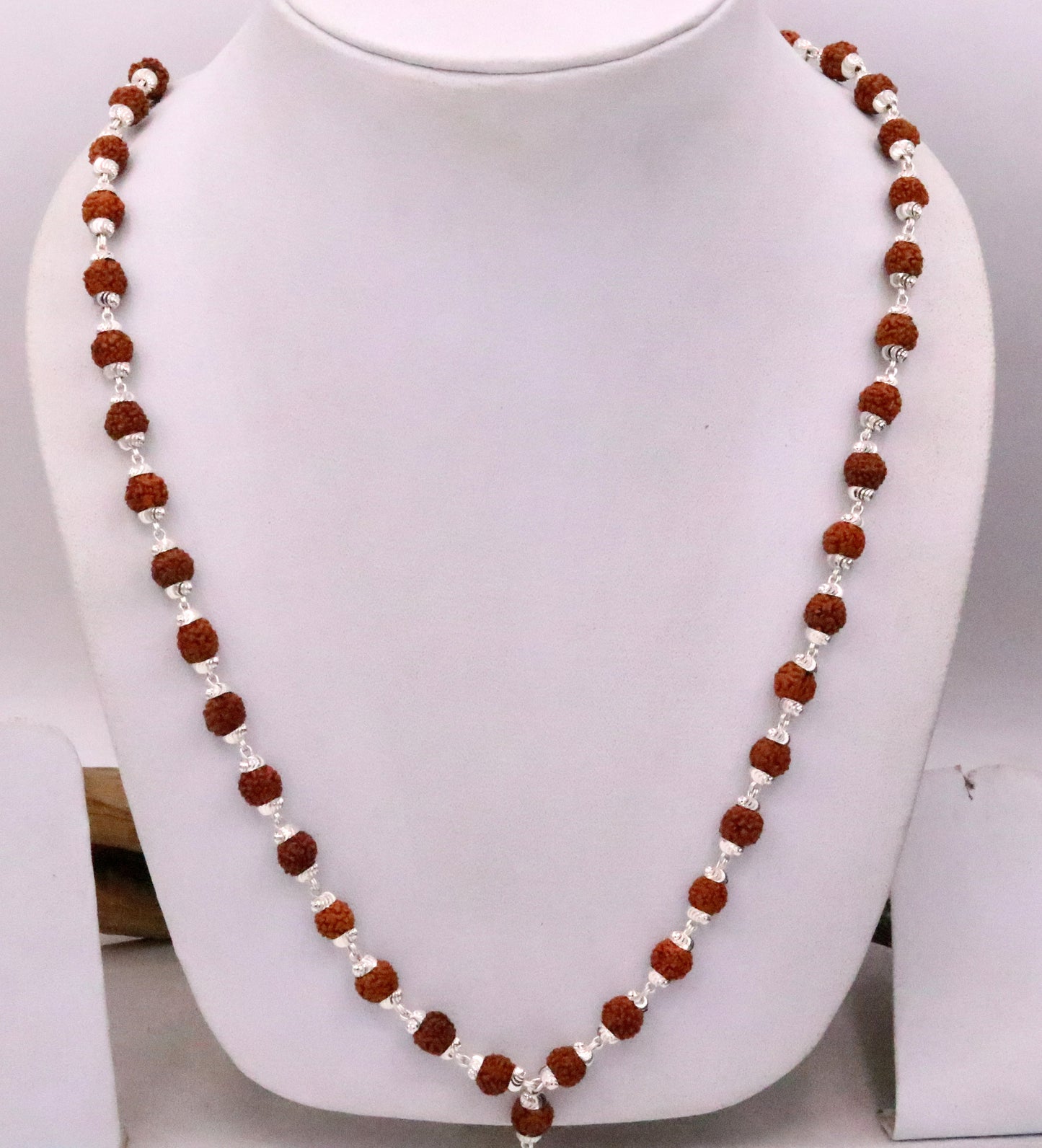 Handmade Sterling silver gorgeous natural rudraksh beads 26 inches long 54 beads japp mala necklace from rajasthan india ch38 - TRIBAL ORNAMENTS