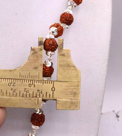 Handmade sterling silver Rudraksh beads japp mala necklace, 26 inches long with 54 natural beads from Rajasthan, India.