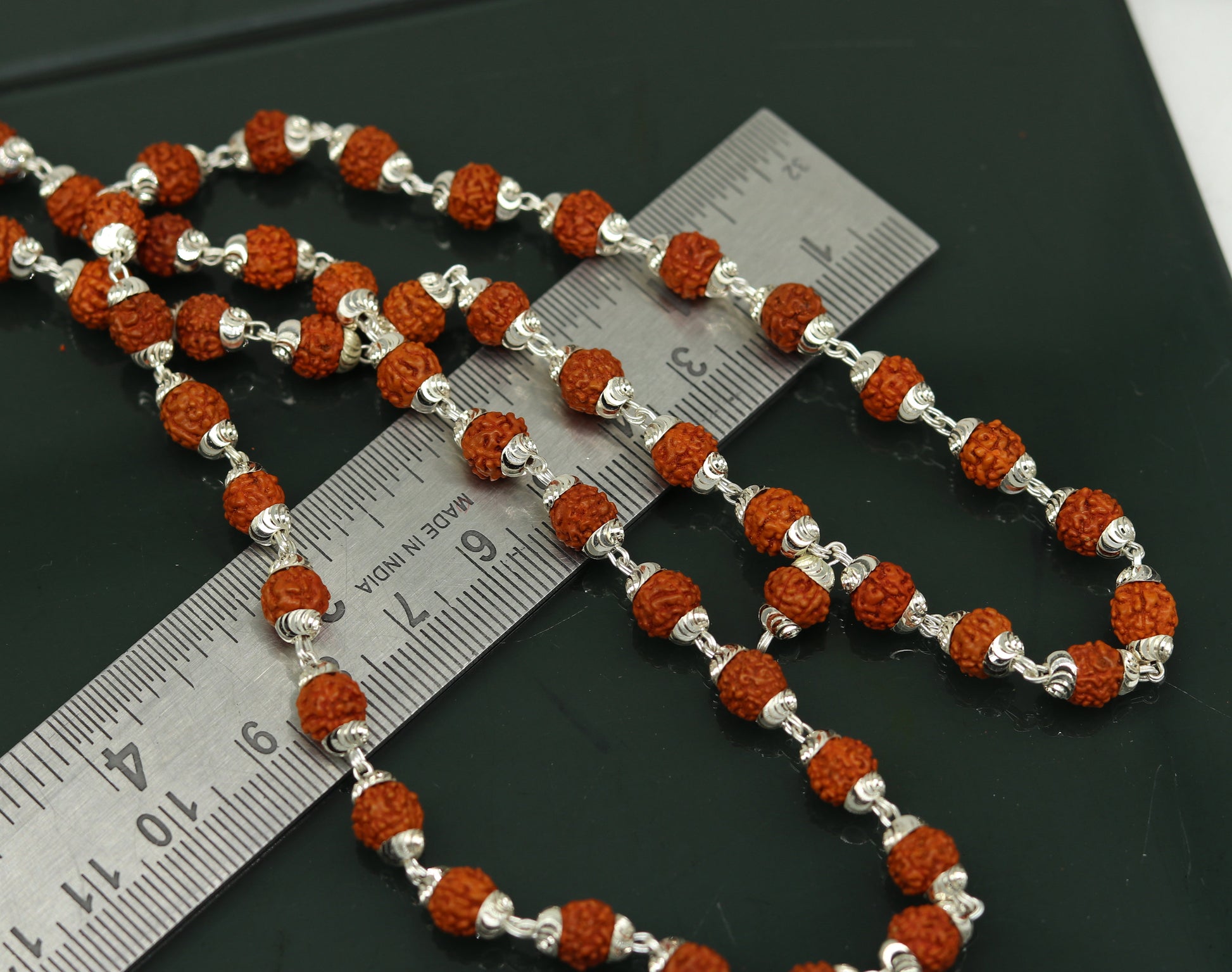 Handmade Sterling silver gorgeous natural Rudraksh beads 26" long 54 beads japp mala necklace chanting necklace praying mantra ch83 - TRIBAL ORNAMENTS