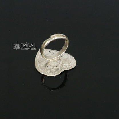 Heart shape Amazing Indian Classical cultural design 925 sterling silver adjustable ring, best tribal ethnic jewelry Navratri jewelry sr394 - TRIBAL ORNAMENTS