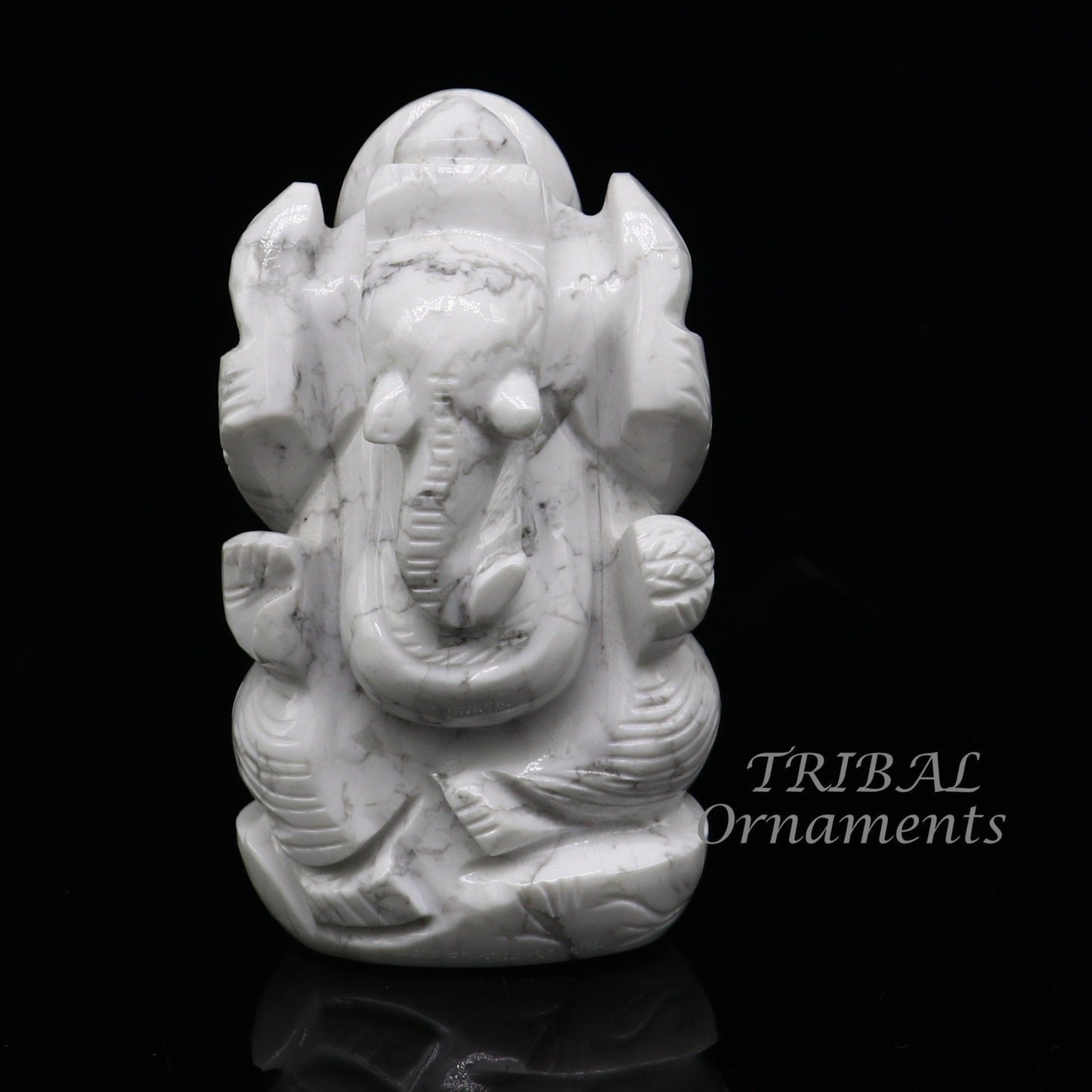 Idol Ganesha handcrafted Natural howlite stone statue figurine, home temple God Ganesha stone sculpture for wealth and prosperity stna04 - TRIBAL ORNAMENTS