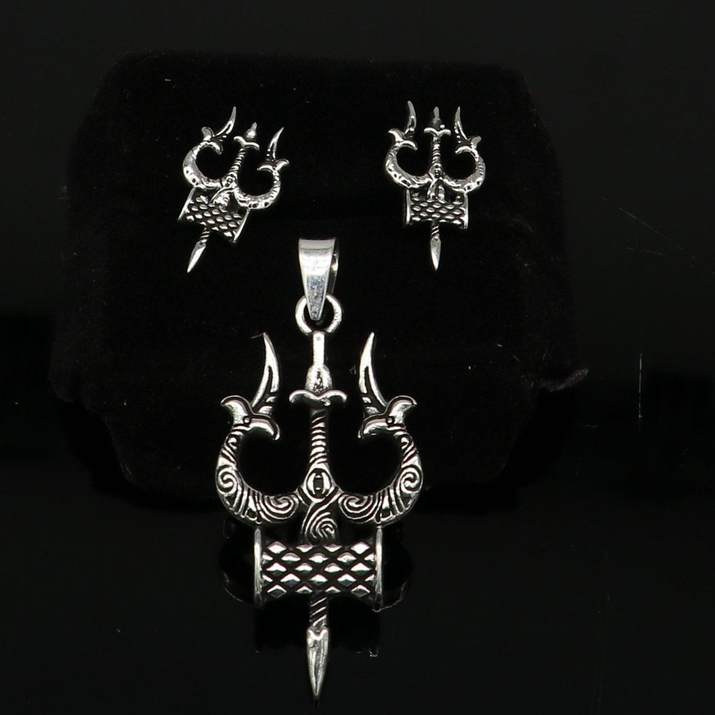 Idol lord Shiva trident damaru shape 925 sterling silver customized designer pendant with stud, gorgeous stylish best gifting pendant ssp359 - TRIBAL ORNAMENTS