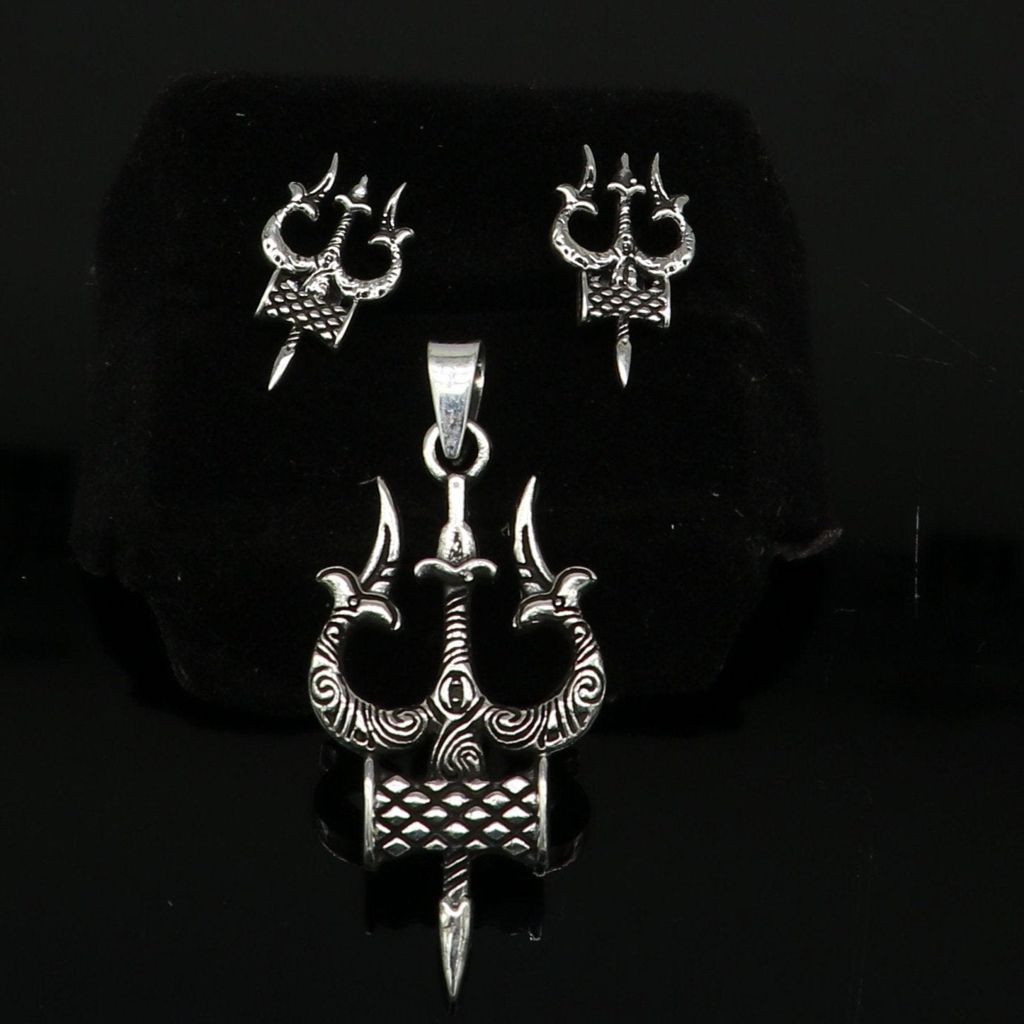 Idol lord Shiva trident damaru shape 925 sterling silver customized designer pendant with stud, gorgeous stylish best gifting pendant ssp359 - TRIBAL ORNAMENTS