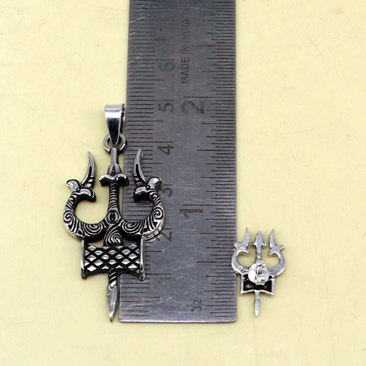 Idol lord Shiva trident damaru shape 925 sterling silver customized designer pendant with stud, gorgeous stylish best gifting pendant ssp359 - TRIBAL ORNAMENTS