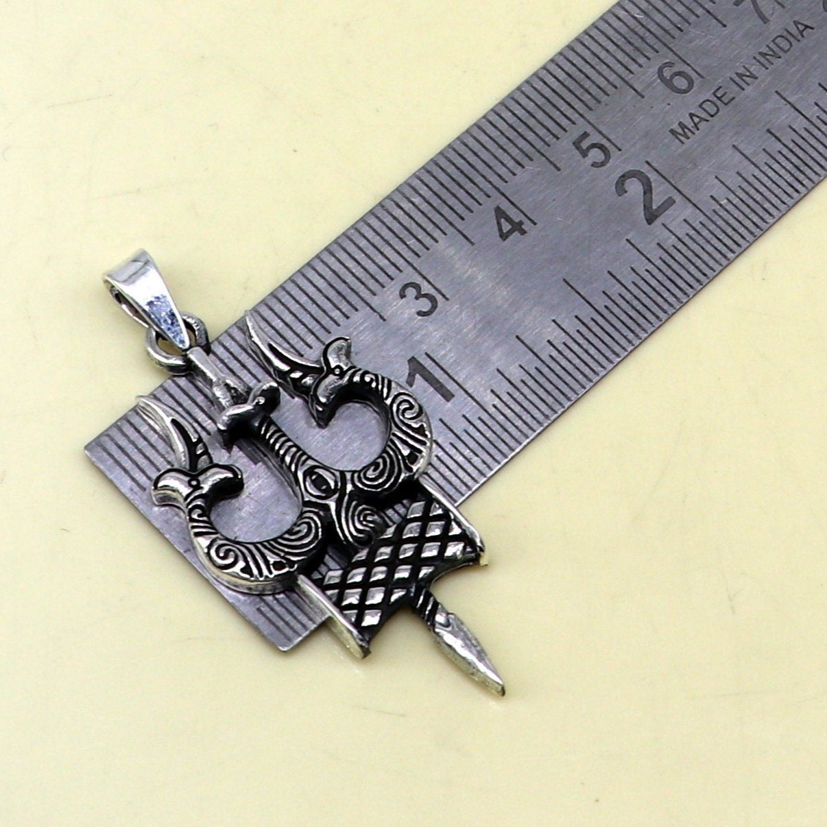 Idol lord Shiva trident damaru shape 925 sterling silver customized designer pendant with stud, gorgeous stylish best gifting pendant ssp359 - TRIBAL ORNAMENTS